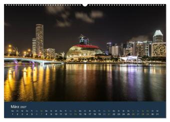 Singapur bei Nacht und Tag (hochwertiger Premium Wandkalender 2027 DIN A2 quer), Kunstdruck in Hochglanz