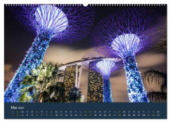 Singapur bei Nacht und Tag (hochwertiger Premium Wandkalender 2027 DIN A2 quer), Kunstdruck in Hochglanz