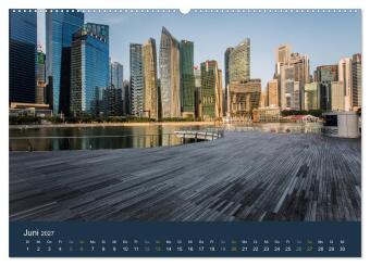 Singapur bei Nacht und Tag (hochwertiger Premium Wandkalender 2027 DIN A2 quer), Kunstdruck in Hochglanz