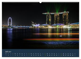 Singapur bei Nacht und Tag (hochwertiger Premium Wandkalender 2027 DIN A2 quer), Kunstdruck in Hochglanz
