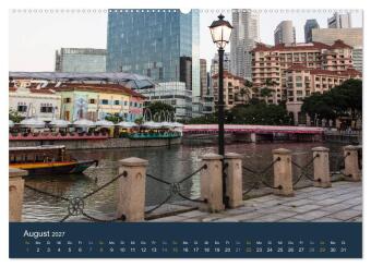 Singapur bei Nacht und Tag (hochwertiger Premium Wandkalender 2027 DIN A2 quer), Kunstdruck in Hochglanz