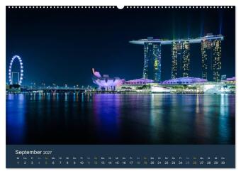 Singapur bei Nacht und Tag (hochwertiger Premium Wandkalender 2027 DIN A2 quer), Kunstdruck in Hochglanz