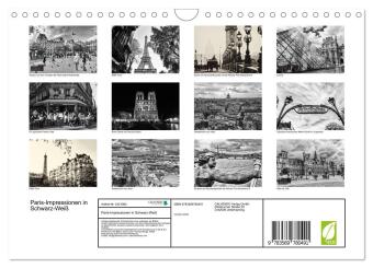 Paris-Impressionen in Schwarz-Weiß (Wandkalender 2027 DIN A4 quer), CALVENDO Monatskalender