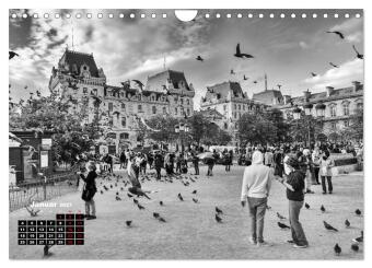 Paris-Impressionen in Schwarz-Weiß (Wandkalender 2027 DIN A4 quer), CALVENDO Monatskalender
