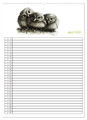 Tieronisch Eulen (hochwertiger Premium Wandkalender 2027 DIN A2 hoch), Kunstdruck in Hochglanz