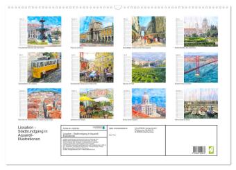 Lissabon - Stadtrundgang in Aquarell-Illustrationen (Wandkalender 2027 DIN A2 quer), CALVENDO Monatskalender