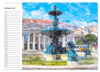 Lissabon - Stadtrundgang in Aquarell-Illustrationen (Wandkalender 2027 DIN A2 quer), CALVENDO Monatskalender