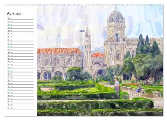 Lissabon - Stadtrundgang in Aquarell-Illustrationen (Wandkalender 2027 DIN A2 quer), CALVENDO Monatskalender