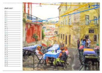 Lissabon - Stadtrundgang in Aquarell-Illustrationen (Wandkalender 2027 DIN A2 quer), CALVENDO Monatskalender