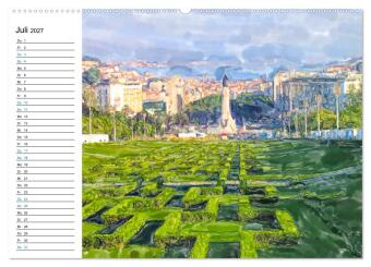 Lissabon - Stadtrundgang in Aquarell-Illustrationen (Wandkalender 2027 DIN A2 quer), CALVENDO Monatskalender