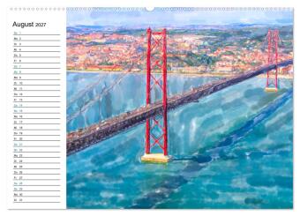Lissabon - Stadtrundgang in Aquarell-Illustrationen (Wandkalender 2027 DIN A2 quer), CALVENDO Monatskalender