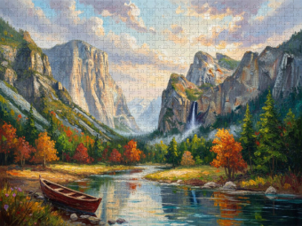 CALVENDO Puzzle Yosemite Valley mit Boot am Morgen | 1000 Teile Lege-Größe 64 × 48 cm Foto-Puzzle für glückliche Stunden