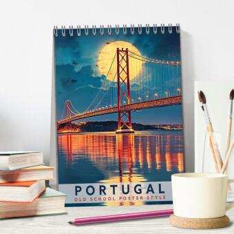 Portugal - Old School Poster Style (Tischkalender 2027 DIN A5 hoch), CALVENDO Monatskalender