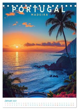 Portugal - Old School Poster Style (Tischkalender 2027 DIN A5 hoch), CALVENDO Monatskalender