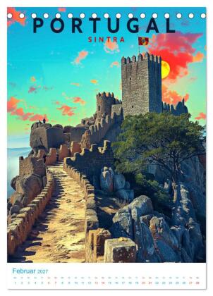 Portugal - Old School Poster Style (Tischkalender 2027 DIN A5 hoch), CALVENDO Monatskalender
