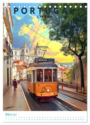 Portugal - Old School Poster Style (Tischkalender 2027 DIN A5 hoch), CALVENDO Monatskalender