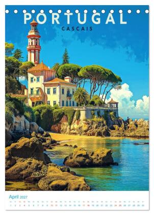 Portugal - Old School Poster Style (Tischkalender 2027 DIN A5 hoch), CALVENDO Monatskalender