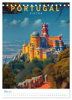 Portugal - Old School Poster Style (Tischkalender 2027 DIN A5 hoch), CALVENDO Monatskalender