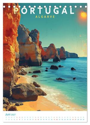 Portugal - Old School Poster Style (Tischkalender 2027 DIN A5 hoch), CALVENDO Monatskalender