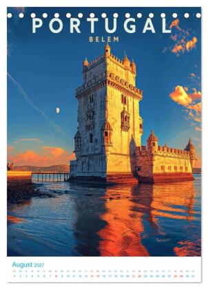Portugal - Old School Poster Style (Tischkalender 2027 DIN A5 hoch), CALVENDO Monatskalender