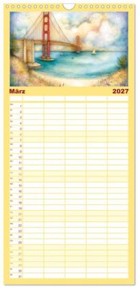 Familienplaner 2027 - Die Golden Gate Bridge - Ikone am Pazifik mit 5 Spalten (Wandkalender, 21 x 45 cm) CALVENDO