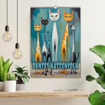Buntes Katzenvolk (Wandkalender 2027 DIN A2 hoch), CALVENDO Monatskalender