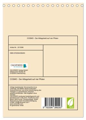 COSMO - Der Alltagsheld auf vier Pfoten (Tischkalender 2027 DIN A5 hoch), CALVENDO Monatskalender