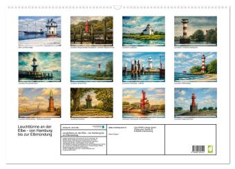 Leuchttürme an der Elbe - von Hamburg bis zur Elbmündung (Wandkalender 2027 DIN A2 quer), CALVENDO Monatskalender