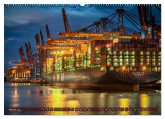 Magic Nights Containerschiffe (hochwertiger Premium Wandkalender 2027 DIN A2 quer), Kunstdruck in Hochglanz