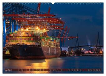 Magic Nights Containerschiffe (hochwertiger Premium Wandkalender 2027 DIN A2 quer), Kunstdruck in Hochglanz