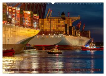 Magic Nights Containerschiffe (hochwertiger Premium Wandkalender 2027 DIN A2 quer), Kunstdruck in Hochglanz