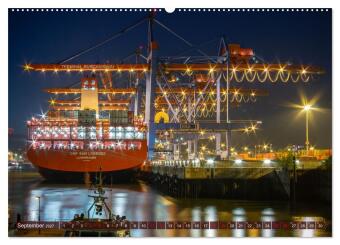 Magic Nights Containerschiffe (hochwertiger Premium Wandkalender 2027 DIN A2 quer), Kunstdruck in Hochglanz