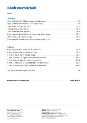 Übungsheft mit Lesetests in Deutsch 4. Klasse