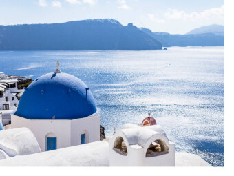 CALVENDO Puzzle Oia - Kirche und Krater auf Santorin | 1000 Teile Lege-Größe 64x48cm Foto-Puzzle für glückliche Stunden