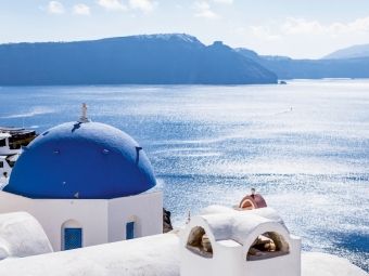 CALVENDO Puzzle Oia - Kirche und Krater auf Santorin | 1000 Teile Lege-Größe 64x48cm Foto-Puzzle für glückliche Stunden