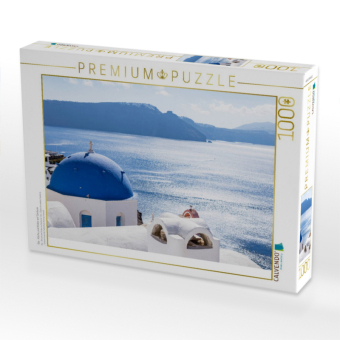 CALVENDO Puzzle Oia - Kirche und Krater auf Santorin | 1000 Teile Lege-Größe 64x48cm Foto-Puzzle für glückliche Stunden