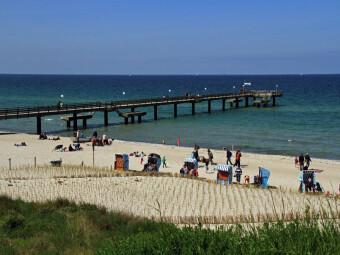 CALVENDO Puzzle Strand und Seebrücke des Ostseebades Rerik | 1000 Teile Lege-Größe 64x48cm Foto-Puzzle für glückliche Stunden
