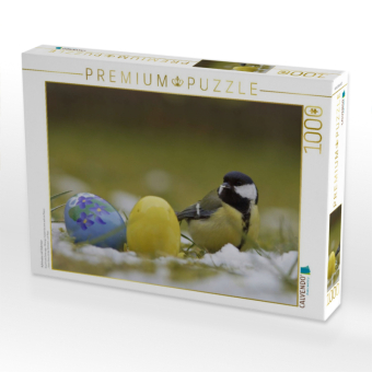 CALVENDO Puzzle Kohlmeise mit Ostereier | 1000 Teile Lege-Größe 64x48cm Foto-Puzzle für glückliche Stunden