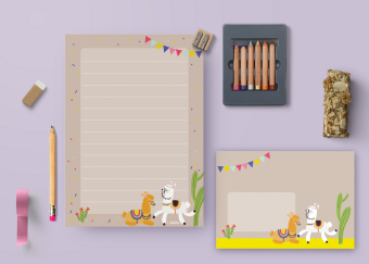 Liniertes Briefpapier-Set für Kinder: Lama/ Alpaka (für Mädchen und Jungen, bunt)