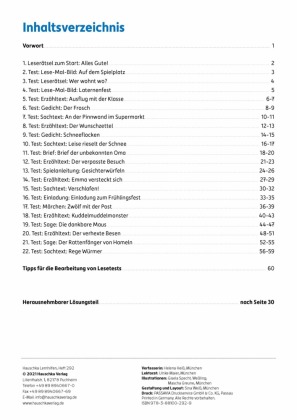 Übungsheft mit Lesetests in Deutsch 2. Klasse