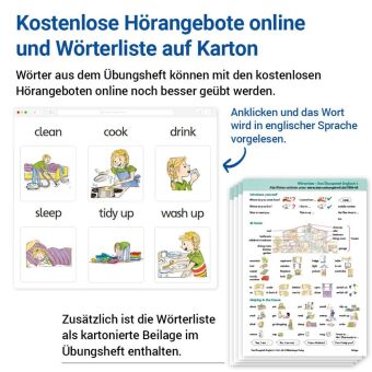 Das Übungsheft Englisch - Klasse 4, m. Audio-CD 'Jicki Vokabel-Dusche 4'