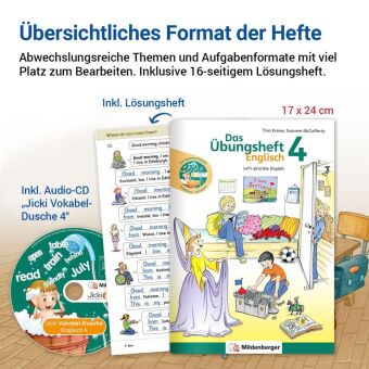 Das Übungsheft Englisch - Klasse 4, m. Audio-CD 'Jicki Vokabel-Dusche 4'