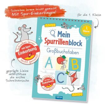 TRÖTSCH - Spurrillenblock "Großbuchstaben" | Übungsbuch mit vorgeprägten Linien zum Erlernen der Großbuchstaben. Übungsheft zum Buchstaben lernen, ideal für die Einschulung | 1. Klasse "