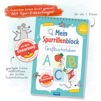 TRÖTSCH - Spurrillenblock "Großbuchstaben" | Übungsbuch mit vorgeprägten Linien zum Erlernen der Großbuchstaben. Übungsheft zum Buchstaben lernen, ideal für die Einschulung | 1. Klasse "