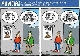 Finde den Fehler - Bildersuchrätsel mit Cartoons