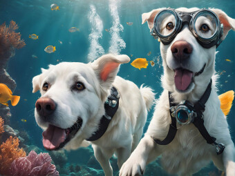 CALVENDO Puzzle Hunde mit Schwimmbrille beim Unterwasserabenteuer | 1000 Teile Lege-Größe 64x48cm Foto-Puzzle für glückliche Stunden