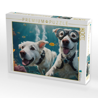 CALVENDO Puzzle Hunde mit Schwimmbrille beim Unterwasserabenteuer | 1000 Teile Lege-Größe 64x48cm Foto-Puzzle für glückliche Stunden