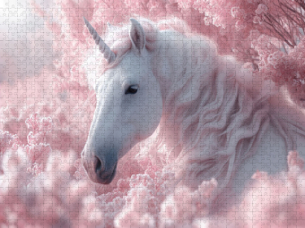 CALVENDO Puzzle Rosa Träumerei: Ein Einhorn im Blütenrausch | 2000 Teile Lege-Größe 90x67cm Foto-Puzzle für glückliche Stunden