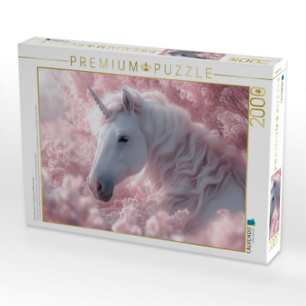 CALVENDO Puzzle Rosa Träumerei: Ein Einhorn im Blütenrausch | 2000 Teile Lege-Größe 90x67cm Foto-Puzzle für glückliche Stunden