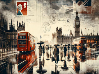 CALVENDO Puzzle Zeitlose Reflexionen: London im Regen durch das Auge der KI | 1000 Teile Lege-Größe 64x48cm Foto-Puzzle für glückliche Stunden